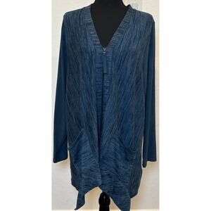 LOGO Lori Goldstein Teal Slub Full Zip Knit Jacket Cardigan Size Large